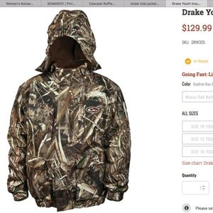 Drake Brand Insulated Kids Camo Jacket EUC